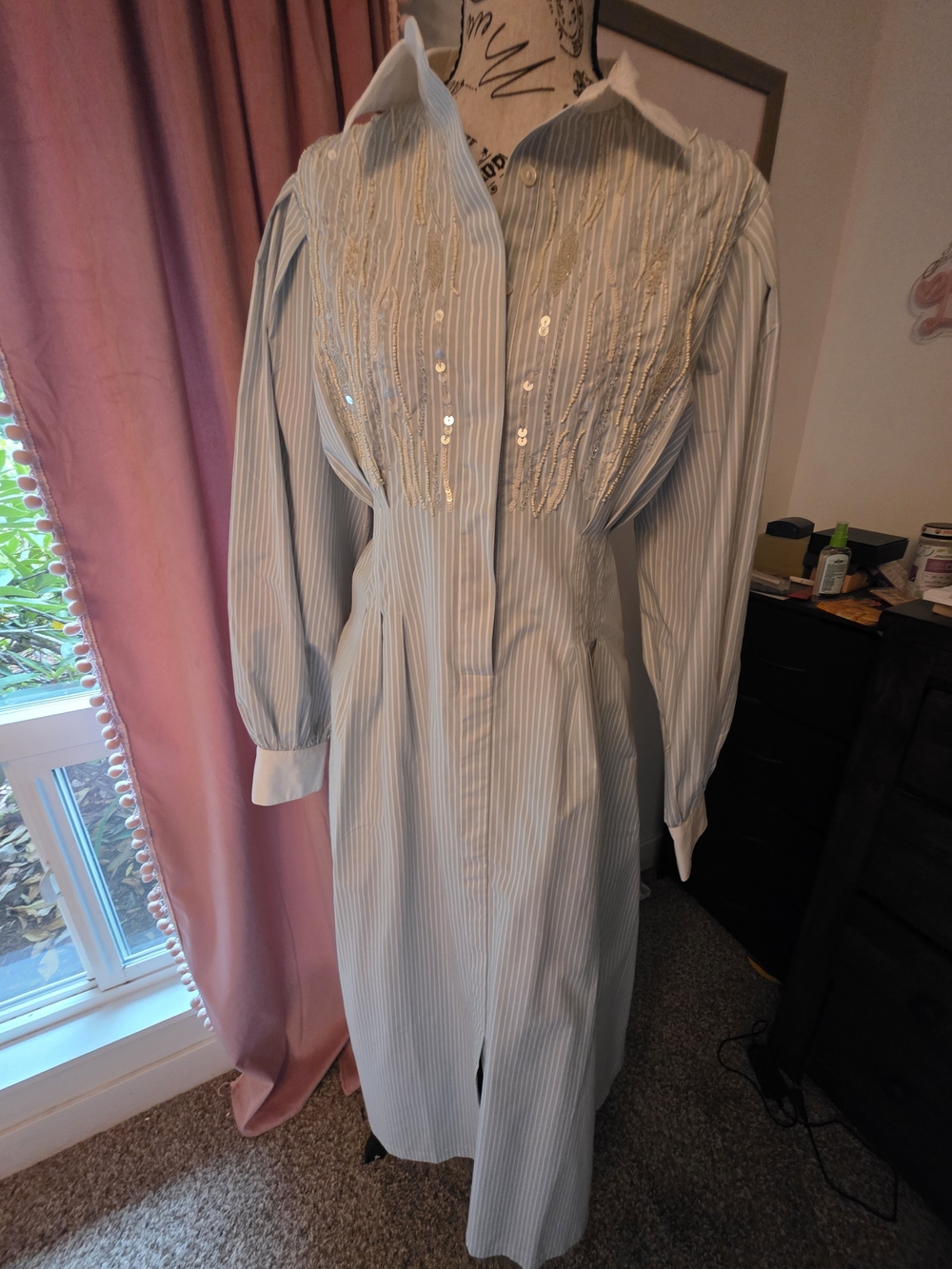 Tuckernuck Striped White and Light Blue Long Sleeve Shirt Dress